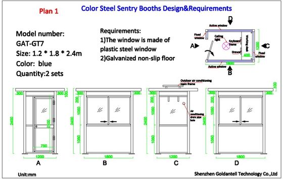 SS 1.2×1.5×2.4m Security Guard House Assemble Guard Booth 5 Minutes Installation